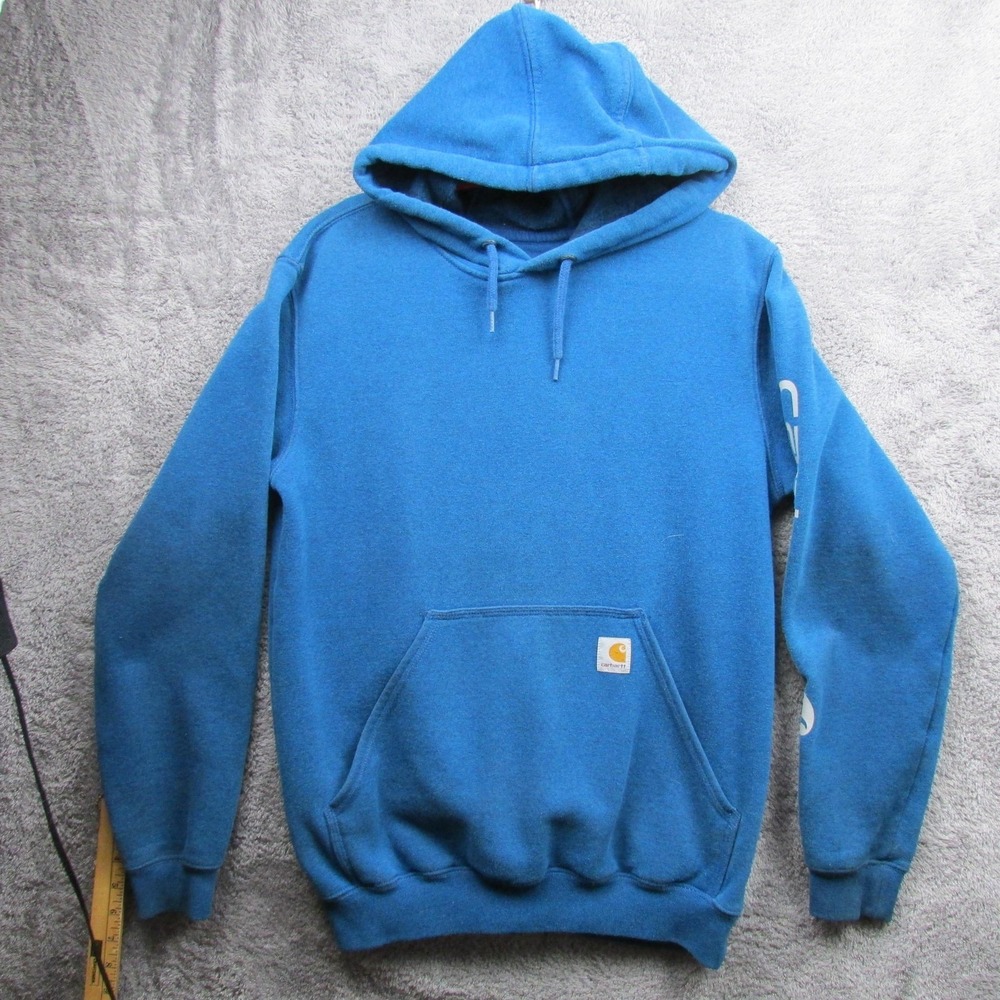 Carhartt Hoodie Mens Small Blue Original Fit K288 Logo Sleeve Sweatshirt